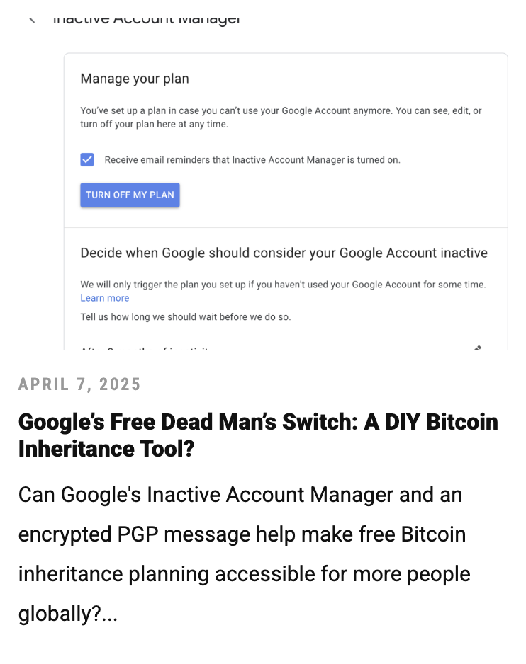 Article: Google's Free Dead Man Switch: A DIY Bitcoin Inheritance Tool?